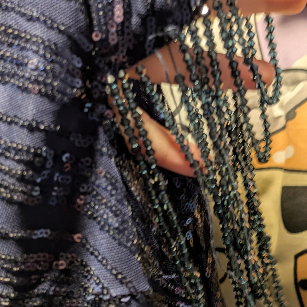 Babeyond Navy Blue Sequin Maxi Dress with Draped Shoulder Chains - Picture 5 of 8